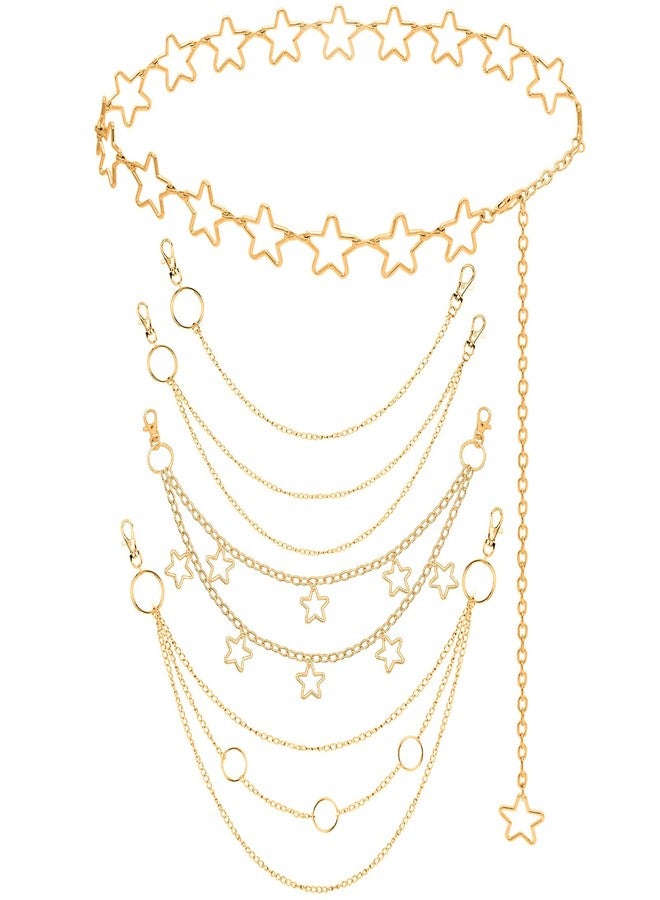 WYVAS Waist Chain Belt Jeans Pants Chain, Punk Pocket Chain HipHop Wallet Chain for Women Body Belly Chain Goth Accessories Y2K (Gold Star) - Image 1